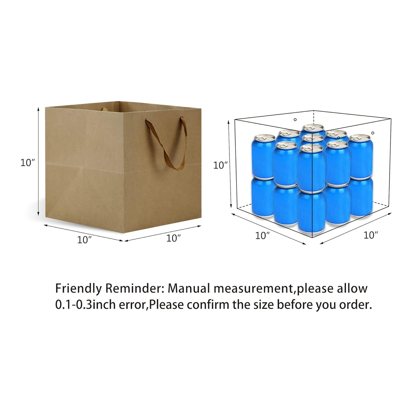 10" x 10" x 10" Kraft Paper Bag (Ribbon Handles) thumbnail 2