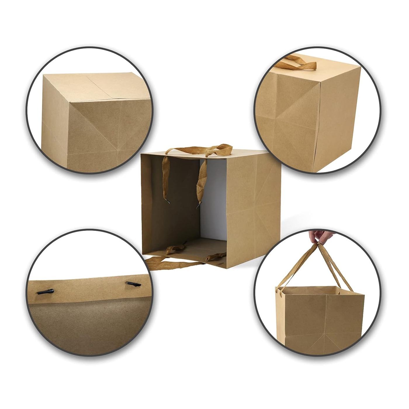10" x 10" x 10" Kraft Paper Bag (Ribbon Handles) thumbnail 3