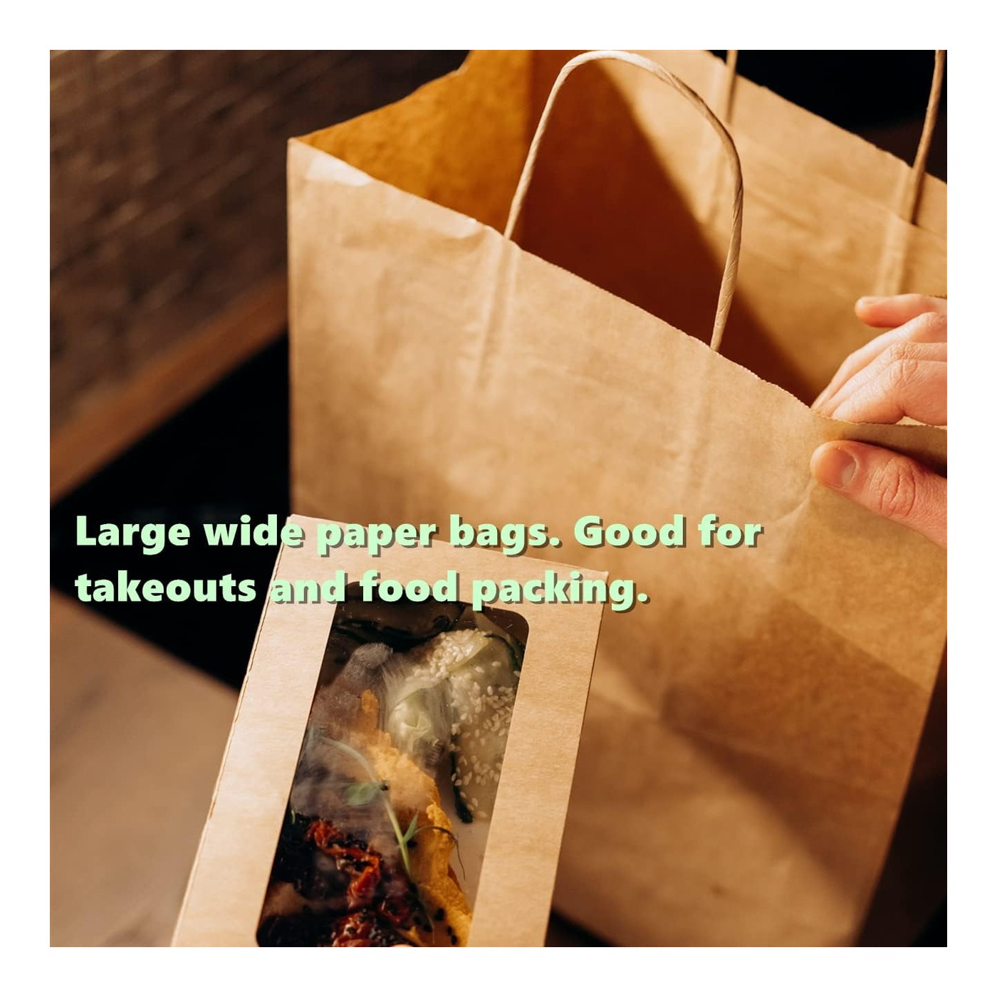 14" x 10" x 15.75" Kraft Paper Takeout Bag (Twisted Handles) thumbnail 4