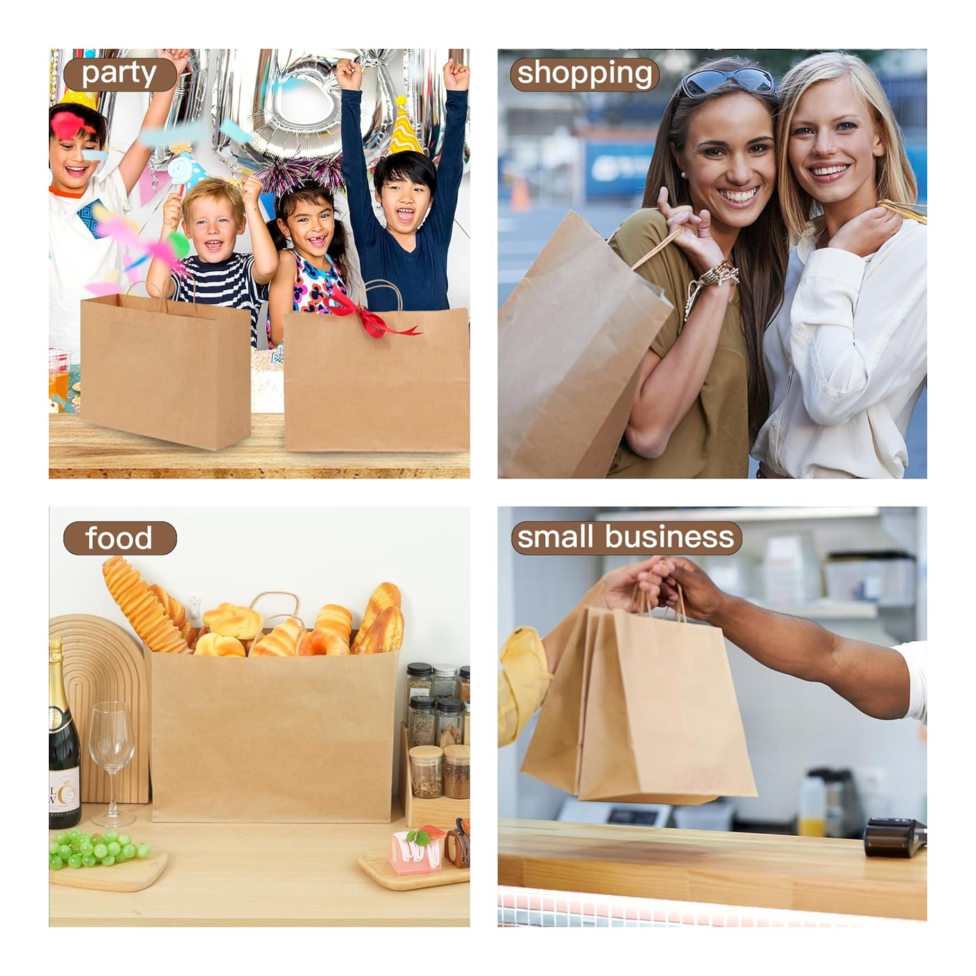 16" x 6" x 12" Kraft Paper Takeout Bag (Twisted Handles) thumbnail 3