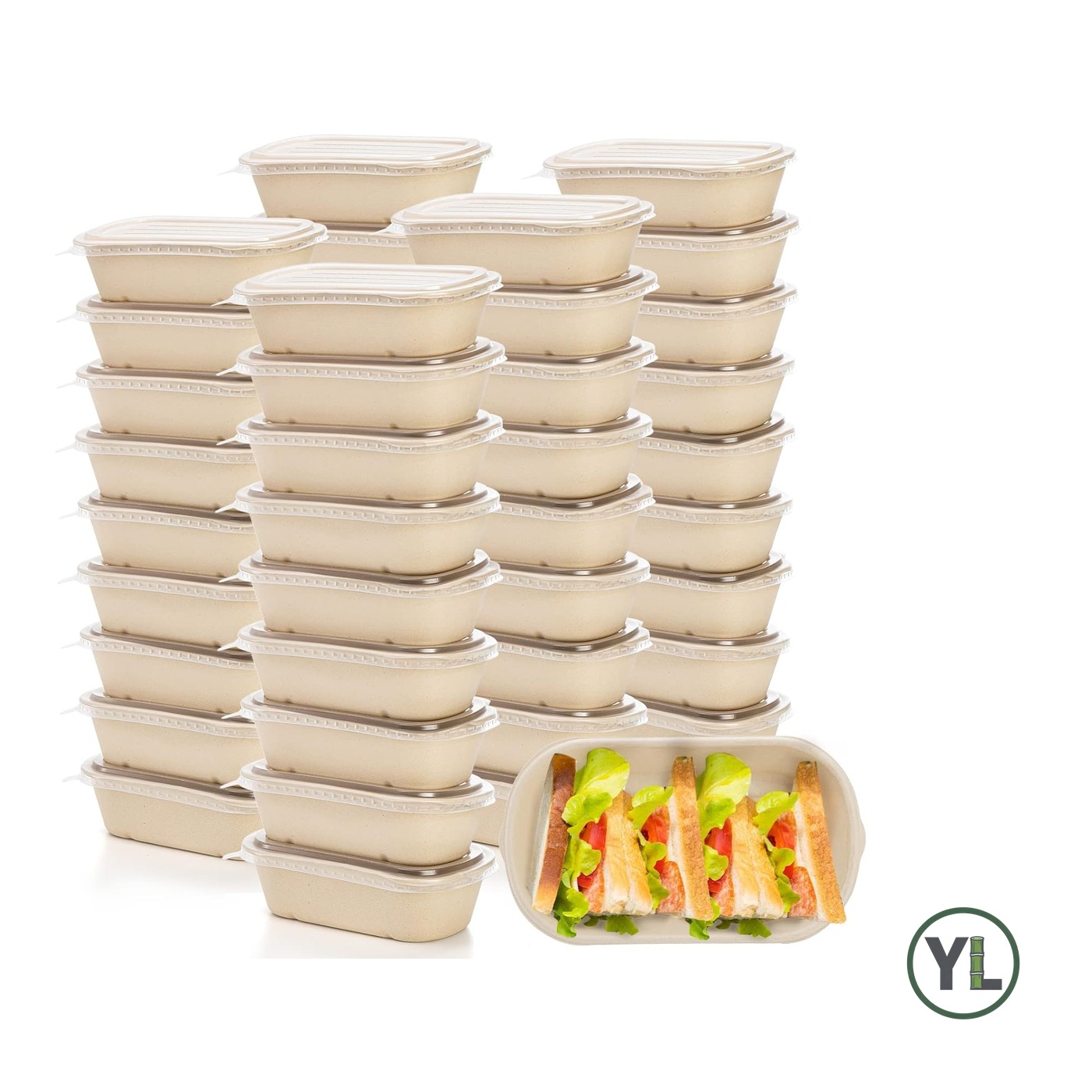 33oz Rectangular Bagasse Bowl Set (PP Lid)