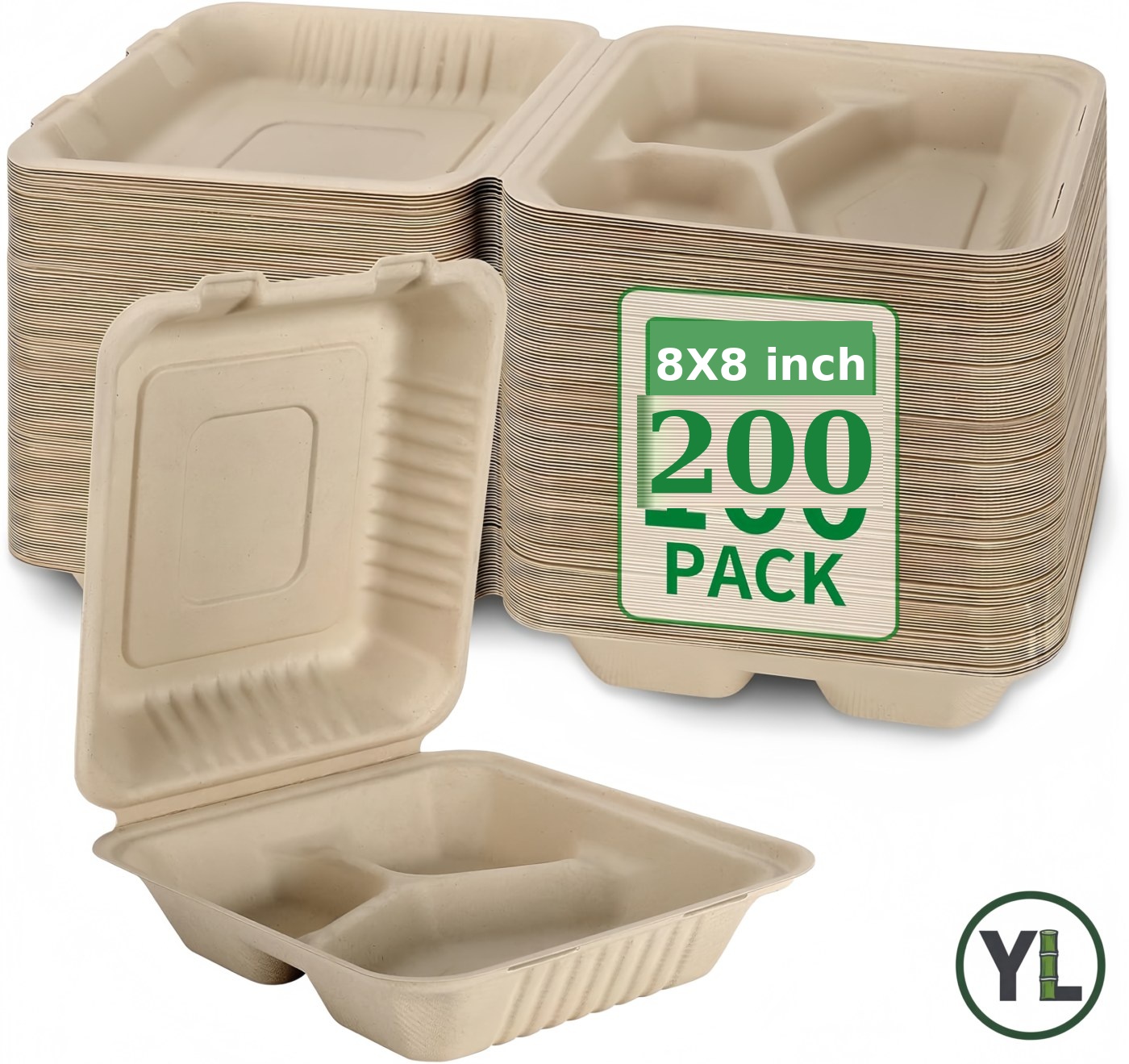 8" x 8" 3-Comp Clamshell