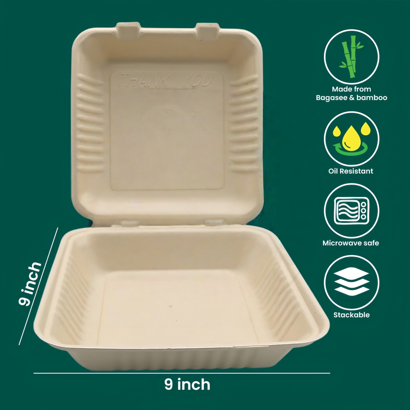 9" x 9" Heavy Duty Clamshell (Natural) thumbnail 7