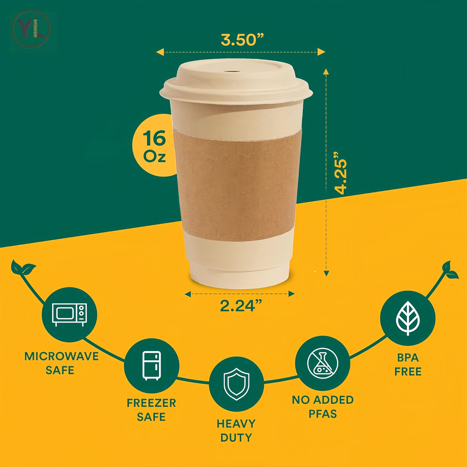 16oz Bagasse Hot Cup Set (Lids + Sleeves) thumbnail 3