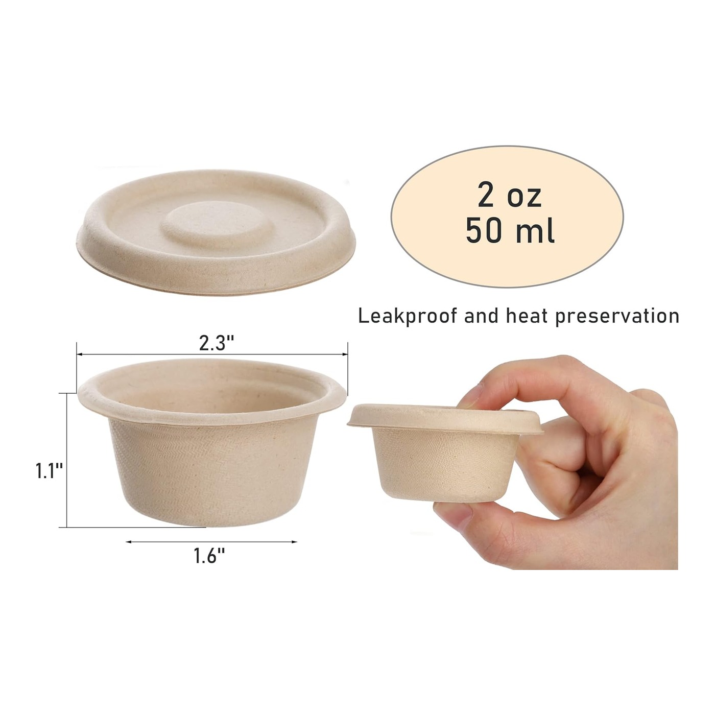 2oz Bagasse Sauce Cup Set (Fiber Lids) thumbnail 2